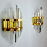 Pair of Venini wall lamps cut glass Murano Italy 1970