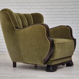 Fauteuil danois en tissu vert et chêne, 1960