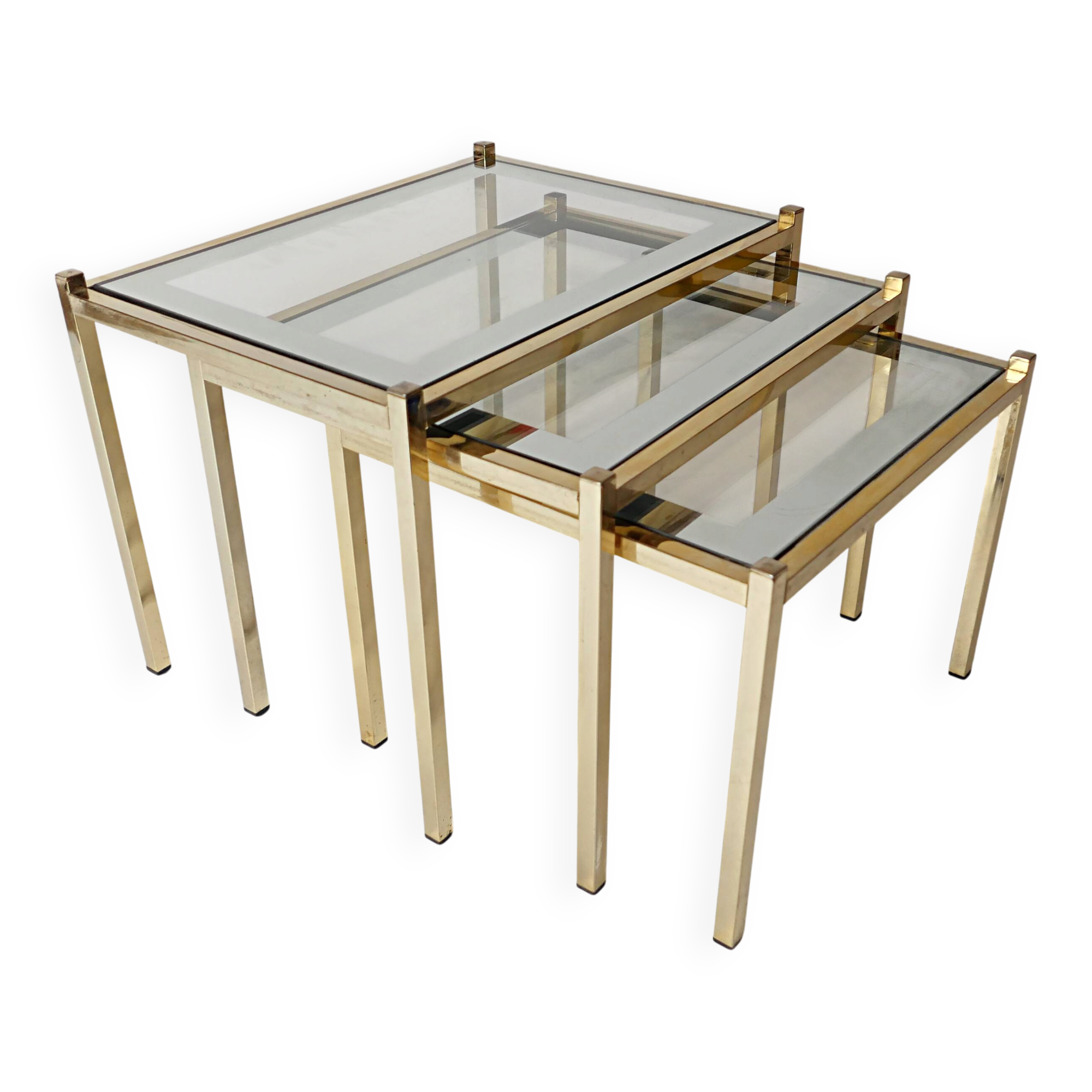 nesting tables in gold metal and mirror vintage 1970s design