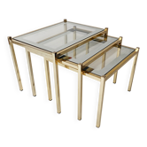 nesting tables in gold metal and mirror vintage 1970s design
