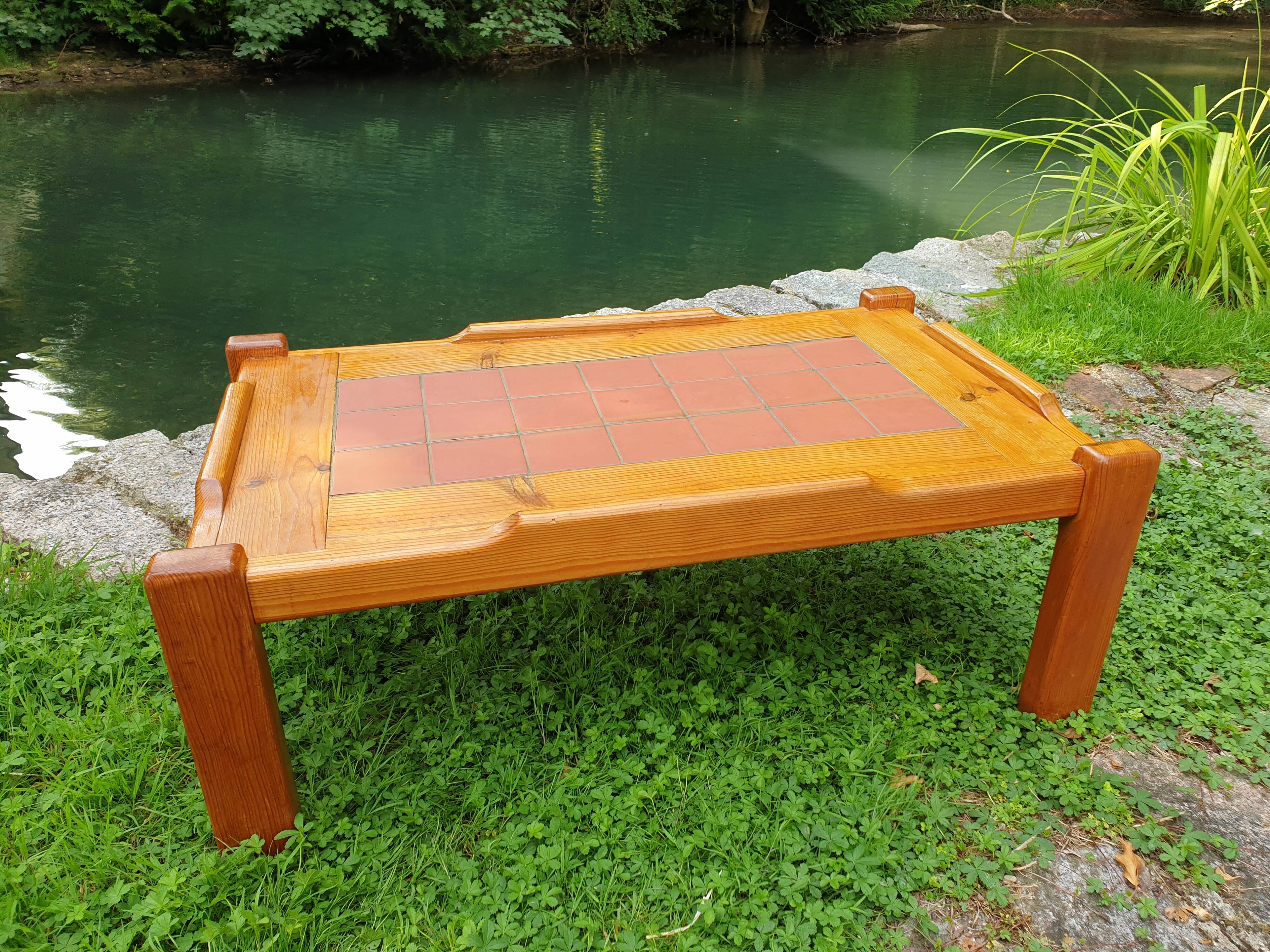 Pine and ceramic coffee table 1980