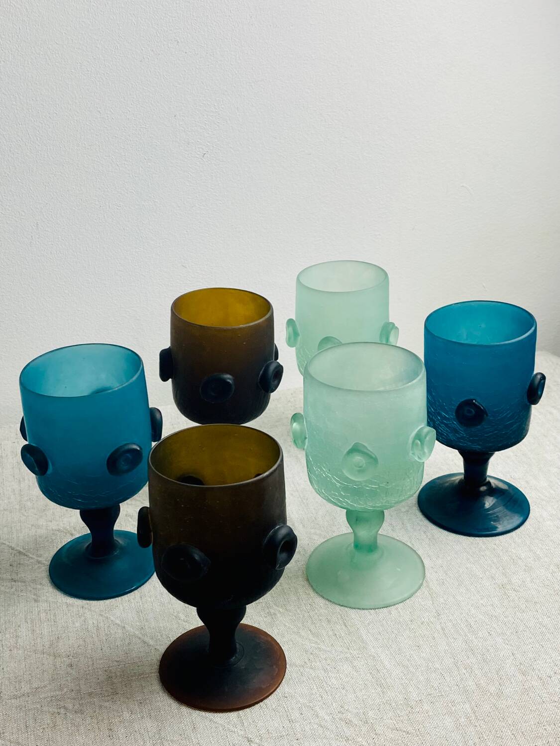 Iranian stemmed glasses in blown glass 1960
