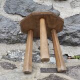 Raw wood tripod stool with octagonal seat