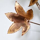 Large Brutalist brass wall light with maple branch, 1970s