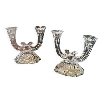 Bougeoirs en verre moulé vintage