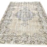 5x9 Rug For Living Room Gray Blue Handmade Wool Antique Turkish Rug, 156x264Cm