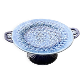 Coupe a fruits, compotier en faience bleue, barbotine, modèle raisins, HBC