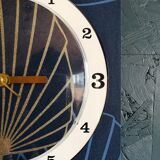 Vintage clock silent rectangular wall pendulum "golden blue vegetable"