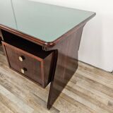 Executive Art Decò desk in exotic wood, glass, and brass