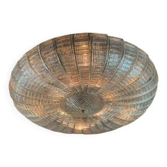 Venetian lustre in colourless Murano glass, flying saucer ceiling light, circa 1980.