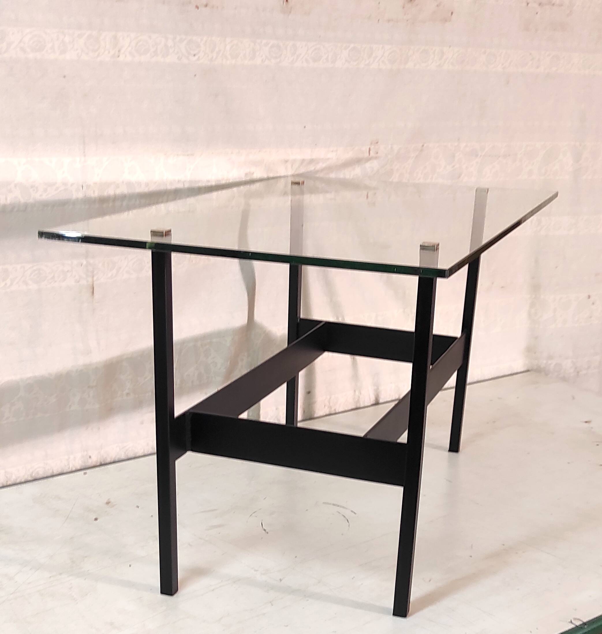 Modernist coffee table in metal, glass and brass - 1950s