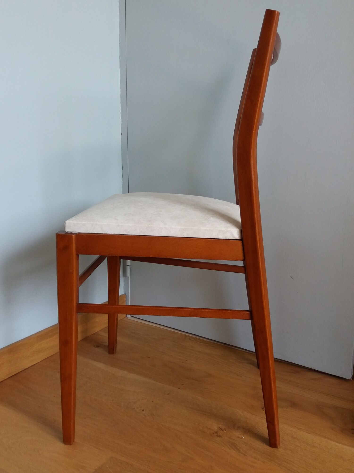 Scandinavian chair wood mahogany color and skai white