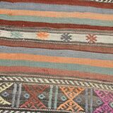 6x8 Ethnic Striped Green & Orange Kilim Rug, 176x230Cm