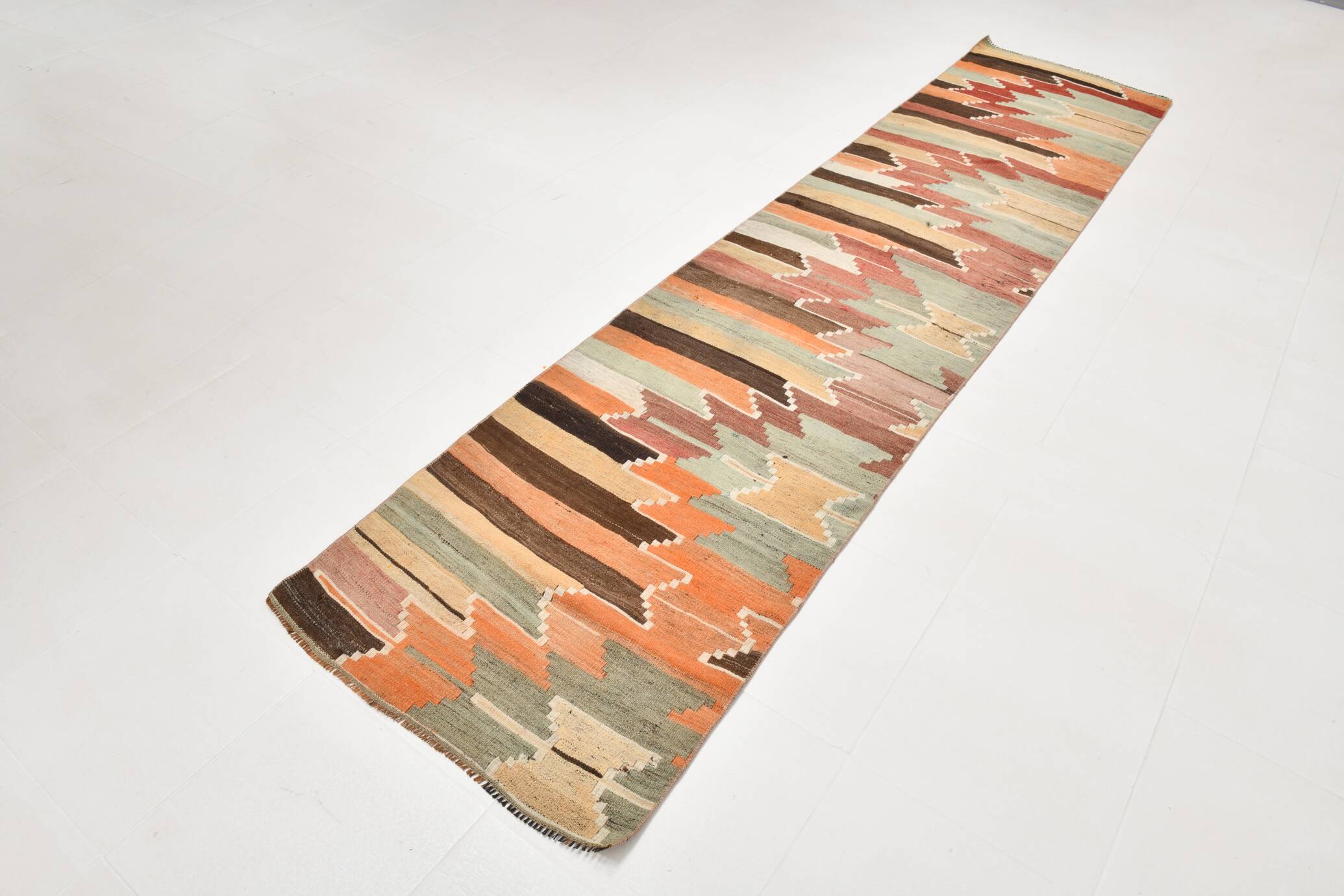 Tribal Pattern Vintage Kilim Runner Rug, 80x347Cm