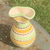 Green and yellow glazed ceramic vase, vintage pattern and design 1950/60