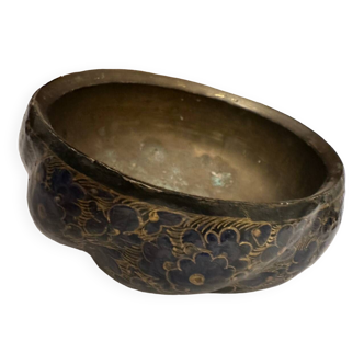 Orientalist Bowl, Hand-painted Midnight Blue and Gold Floral Decor