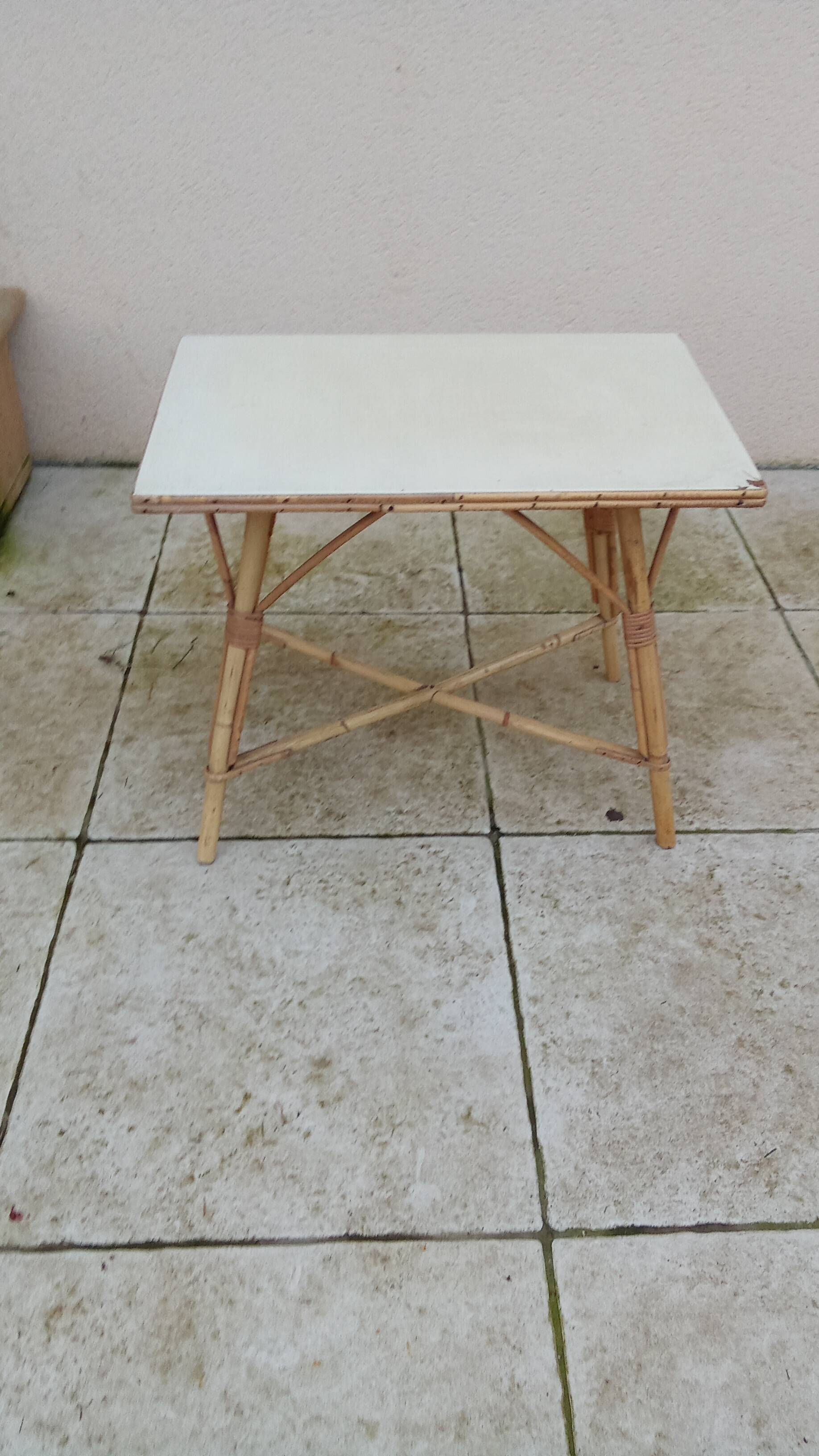 Small vintage rattan coffee table