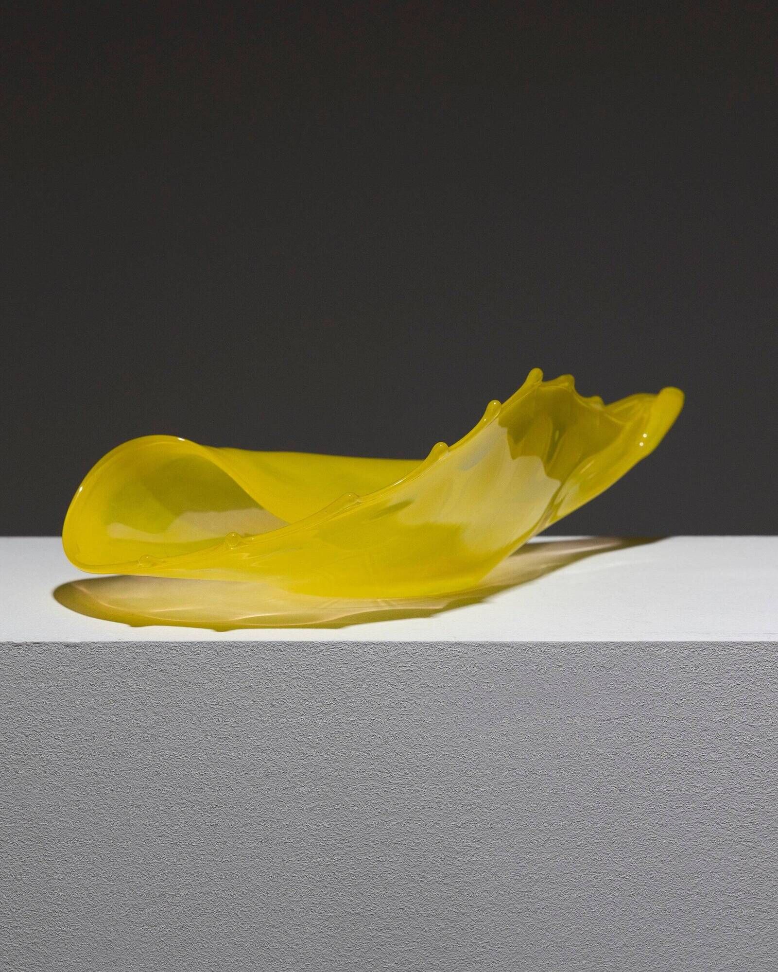 Coupe coquillage en verre murano jaune, luigi mellara, 1970s
