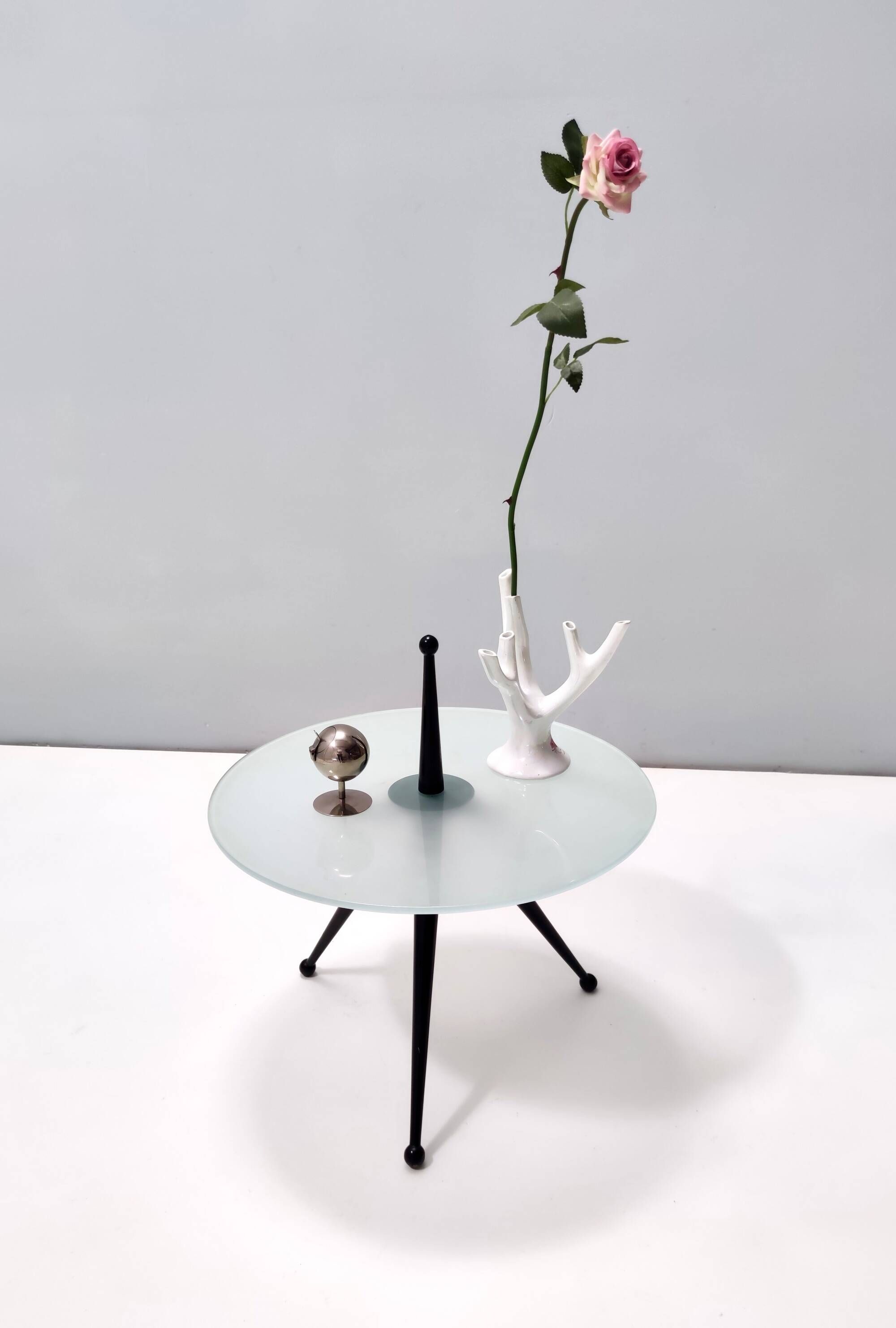 Tripod Beech and Glass Side Table in the Style of Cesare Lacca, Italy, 1980