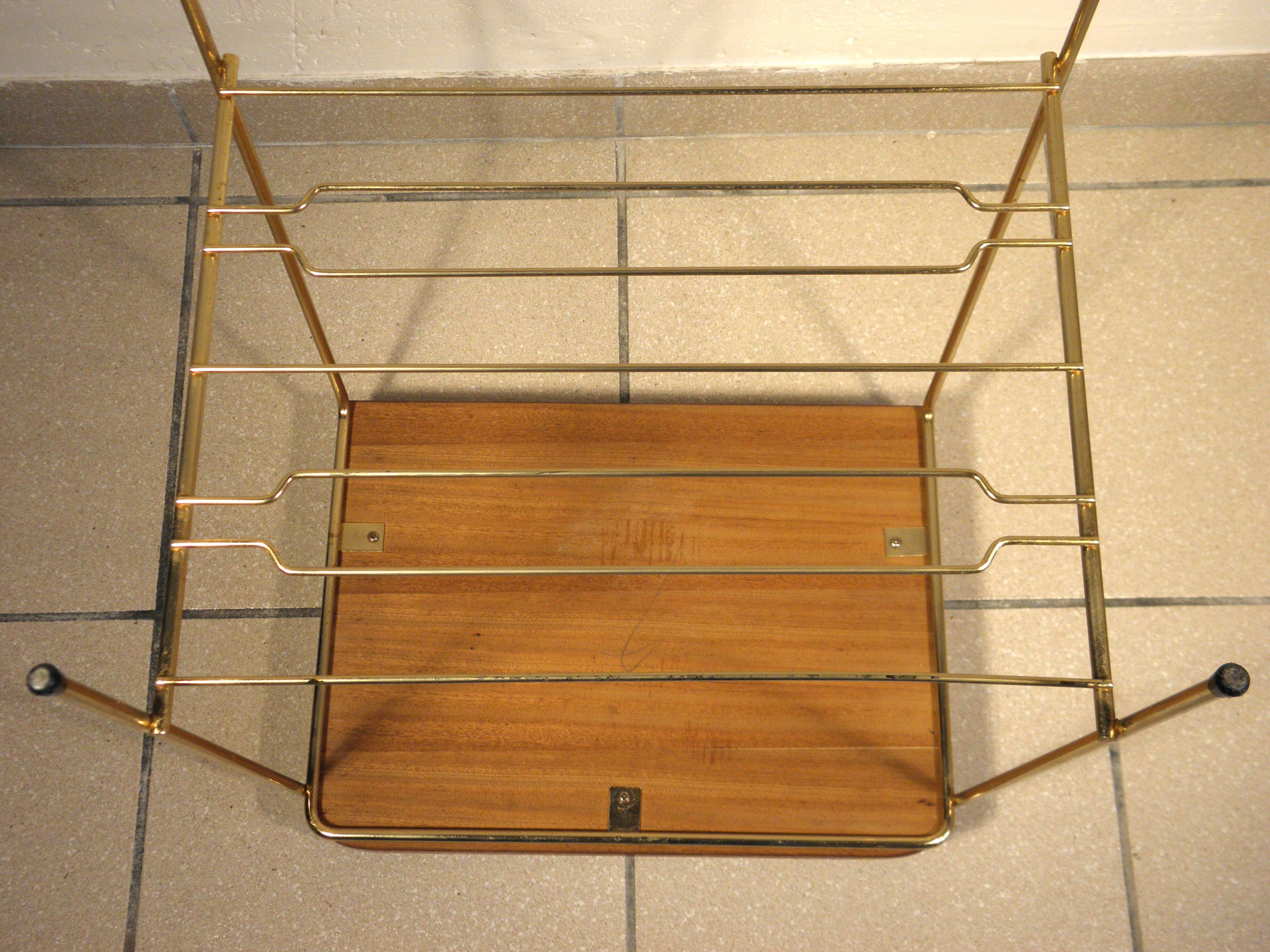 Side table - wooden and gold metal magazine rack