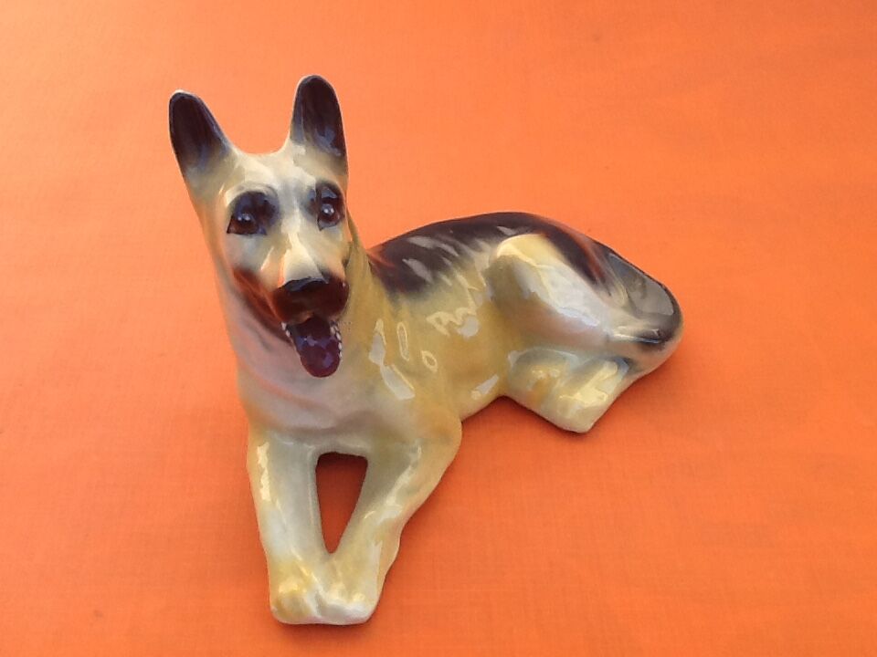 1970s zoomorphic sculpture glazed ceramics german shepherd dog