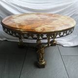 Table basse en laiton marbre et onyx