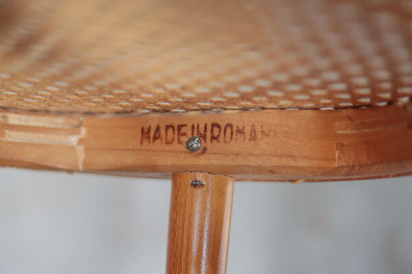 Tabouret bois et cannage vintage, tabouret made in Romania, tabouret bois
