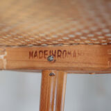 Vintage wooden and cane stool, stool made in Romania, wooden stool