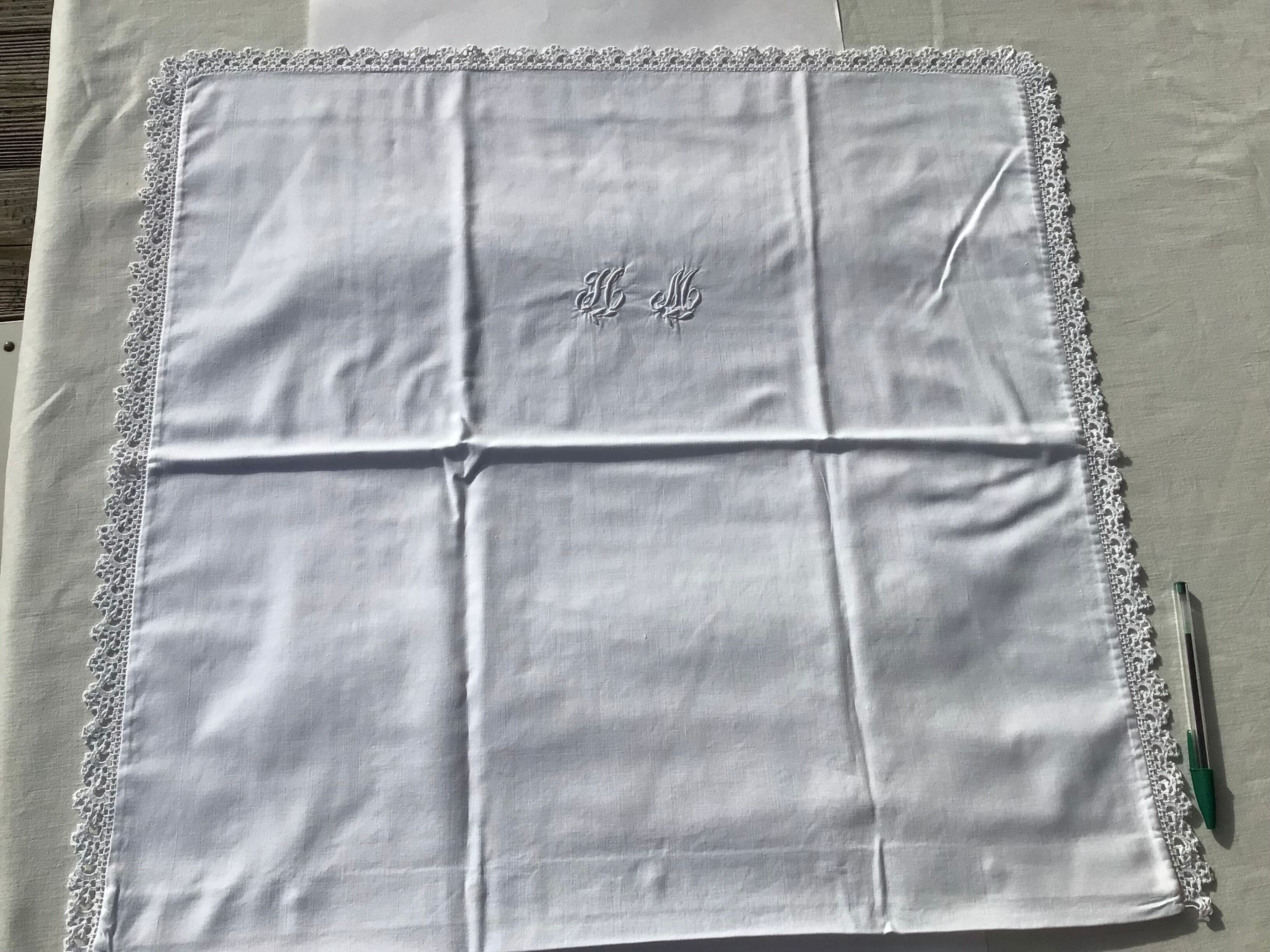Monogram pillowcase HM original crocheted edge