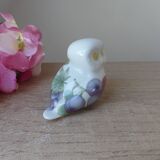 Porcelain owl figurine with fruit decoration, miniature owl with garden fruits