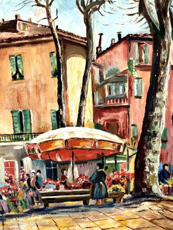 Tableau marché aux fleurs à Menton Henri Guillon