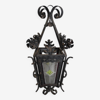 Old wrought iron stained glass lantern