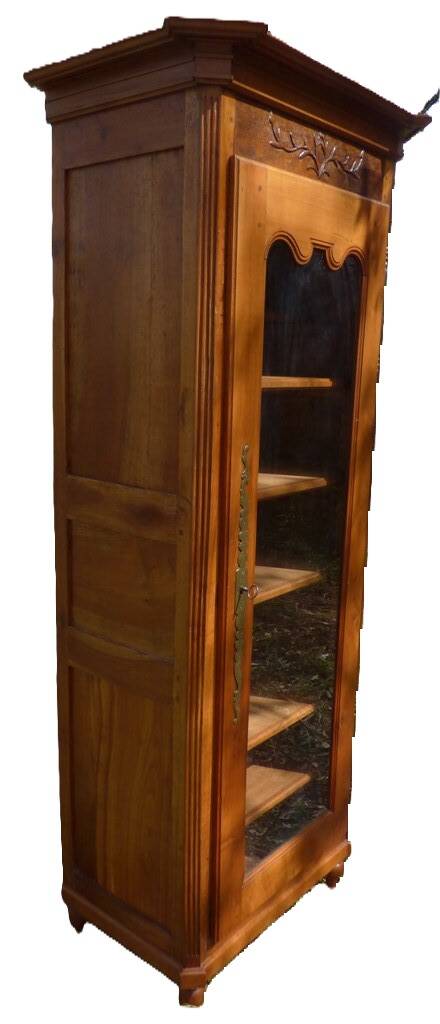 Showcase 1 glass door in solid cherry wood with sculpture - Very good condition