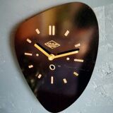 Vintage formica clock asymmetrical silent wall clock "Black Lutecia"