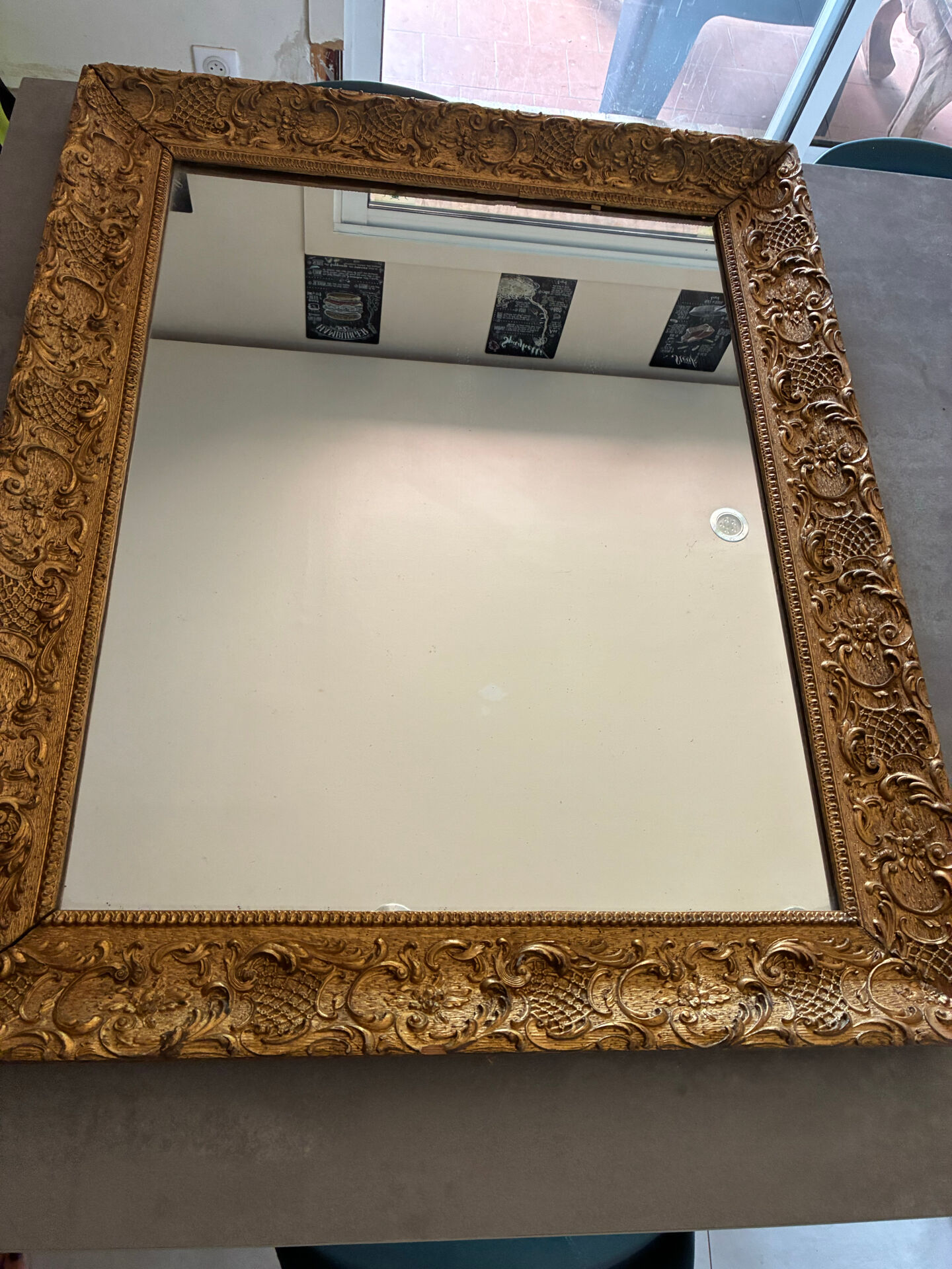 Rectangular framed mirror in wood and gilded stucco – Louis XV Rococo style