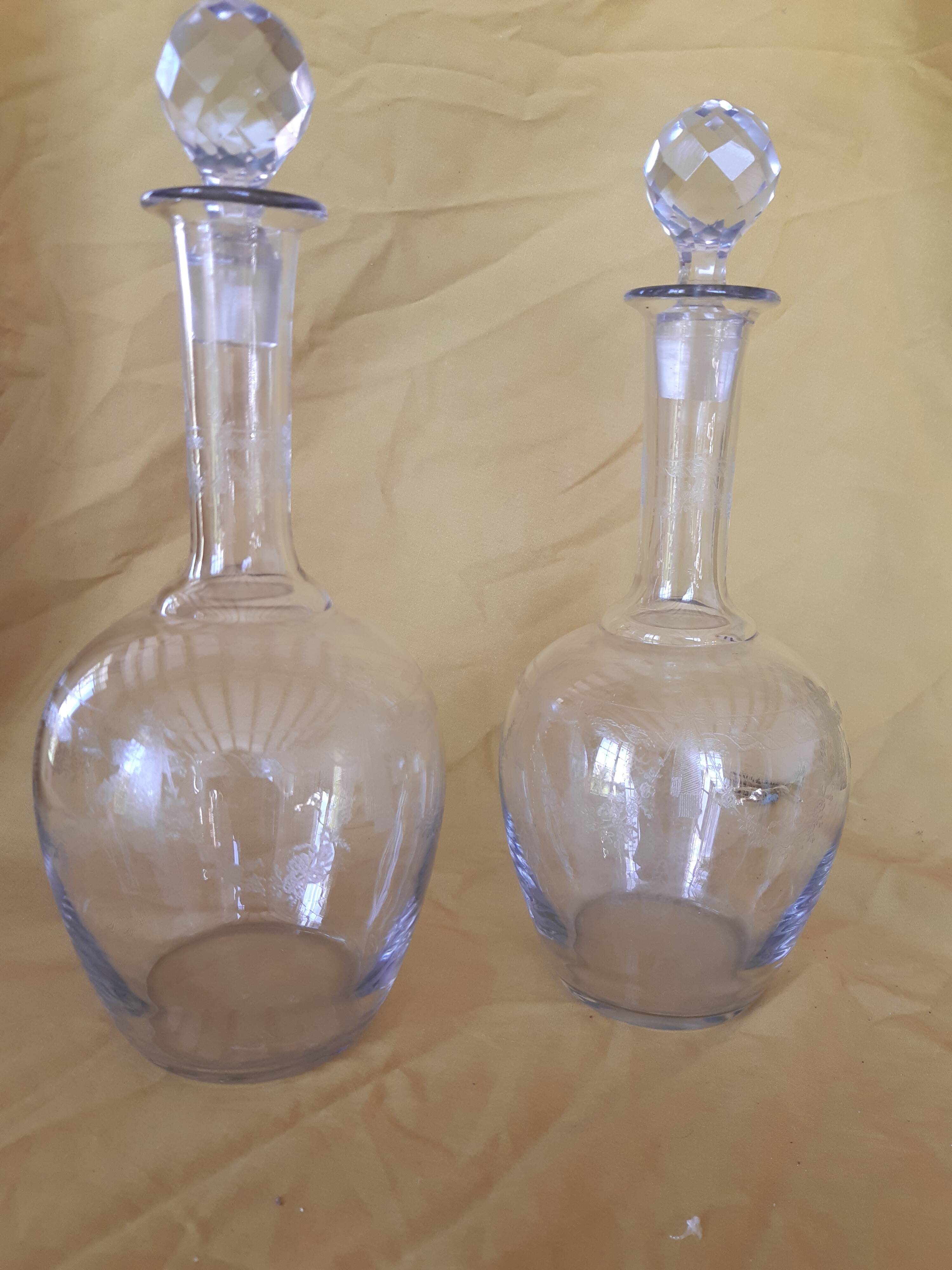 Set of 2 carafes and 4 Saint-Louis crystal aperitif glasses