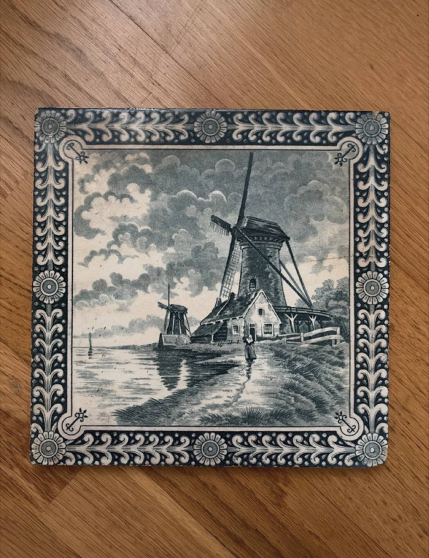 Gien ceramic vintage tile windmill Dutch