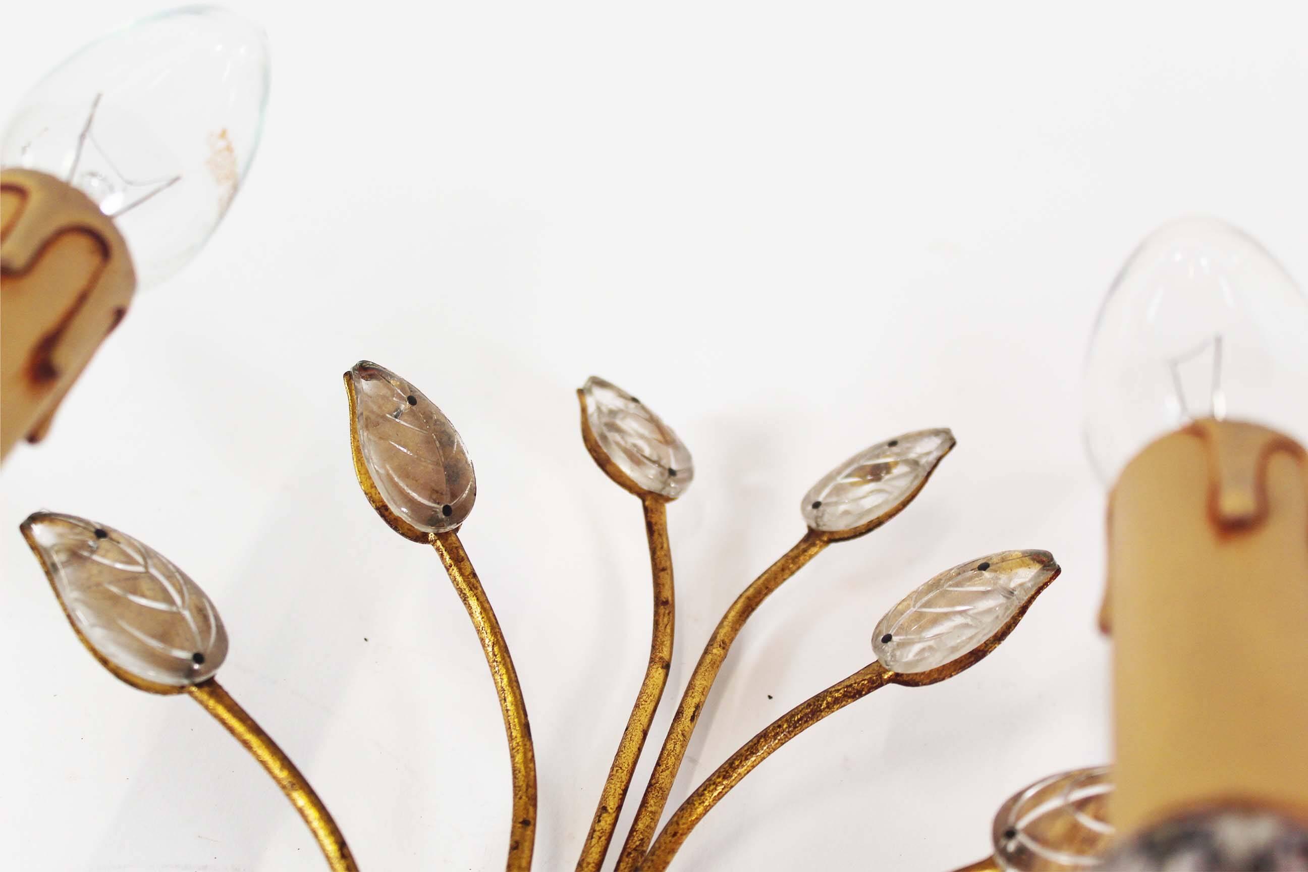 Single gilded and crystal florentine sconce by Banci Firenze.