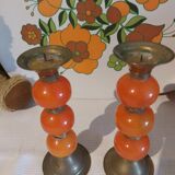 Copper and orange resin candlestick