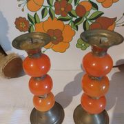 Copper and orange resin candlestick