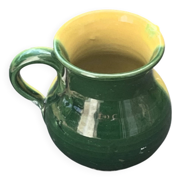 Vase, pichet en céramique émaillée moit moit jaune et verte vintage