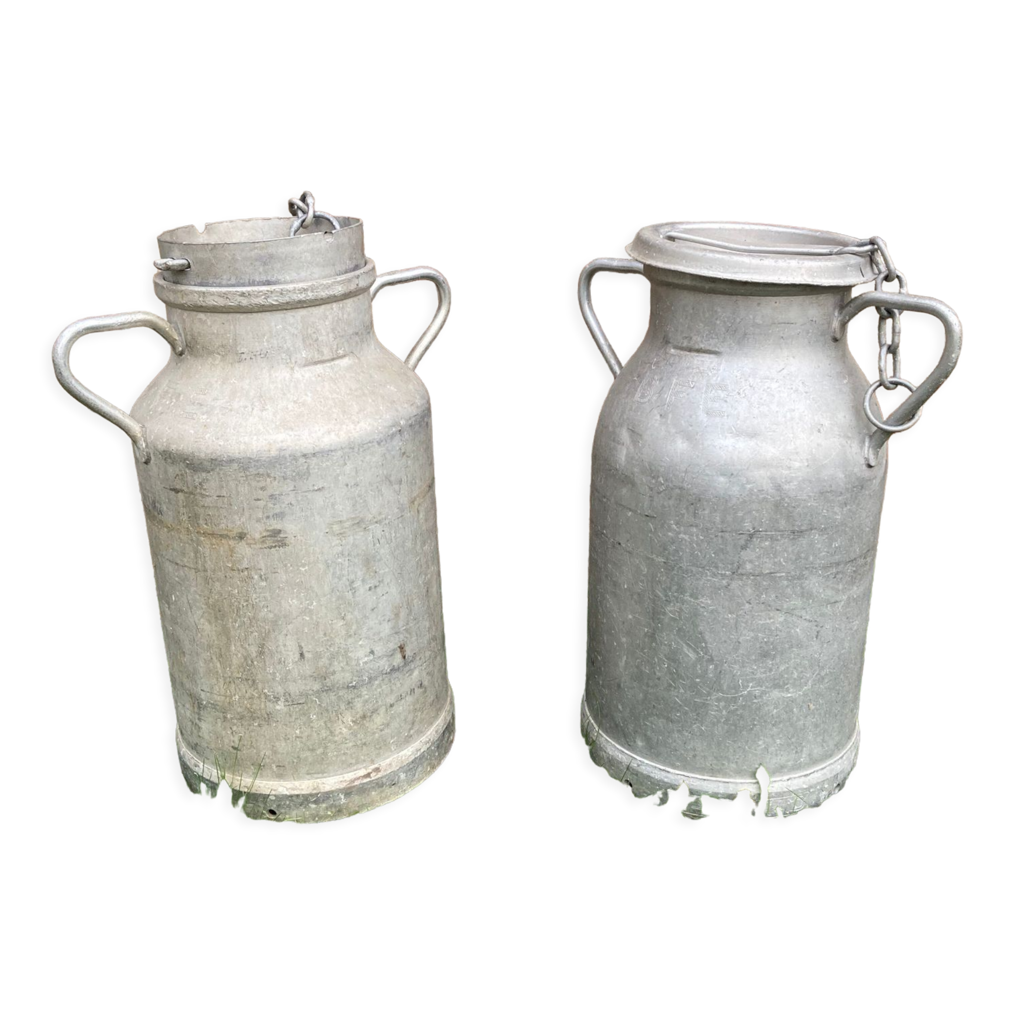 Pair of farm milk jars aluminum cans
