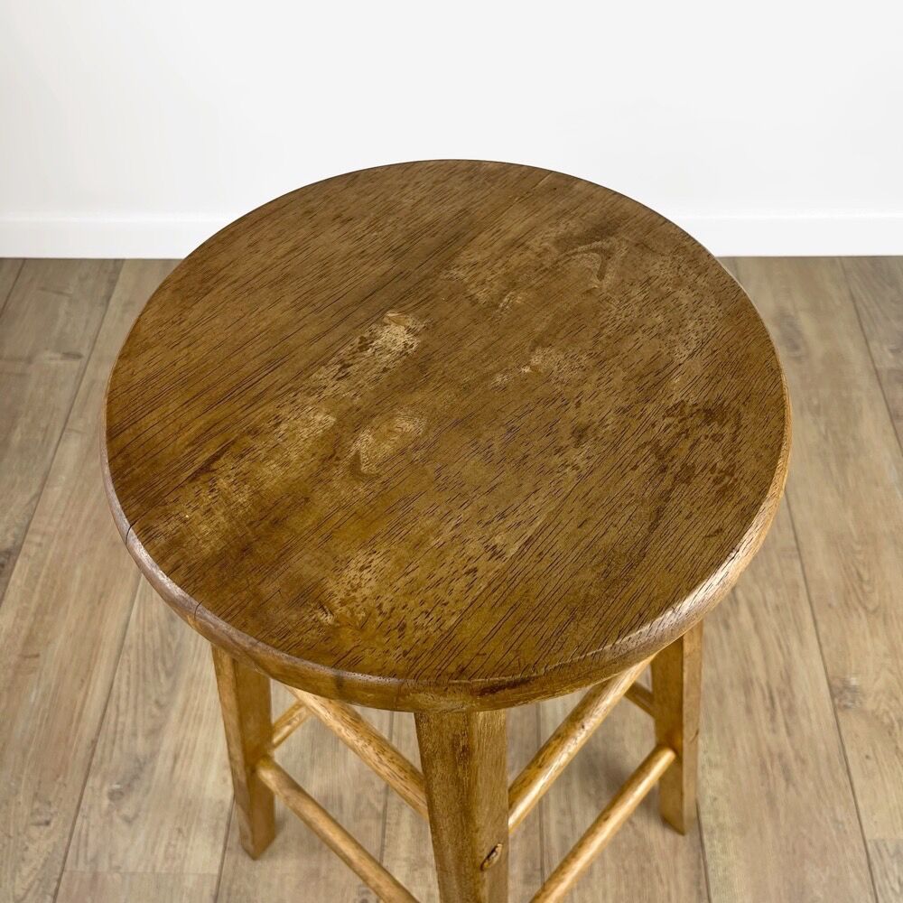 Round vintage wooden bar stool