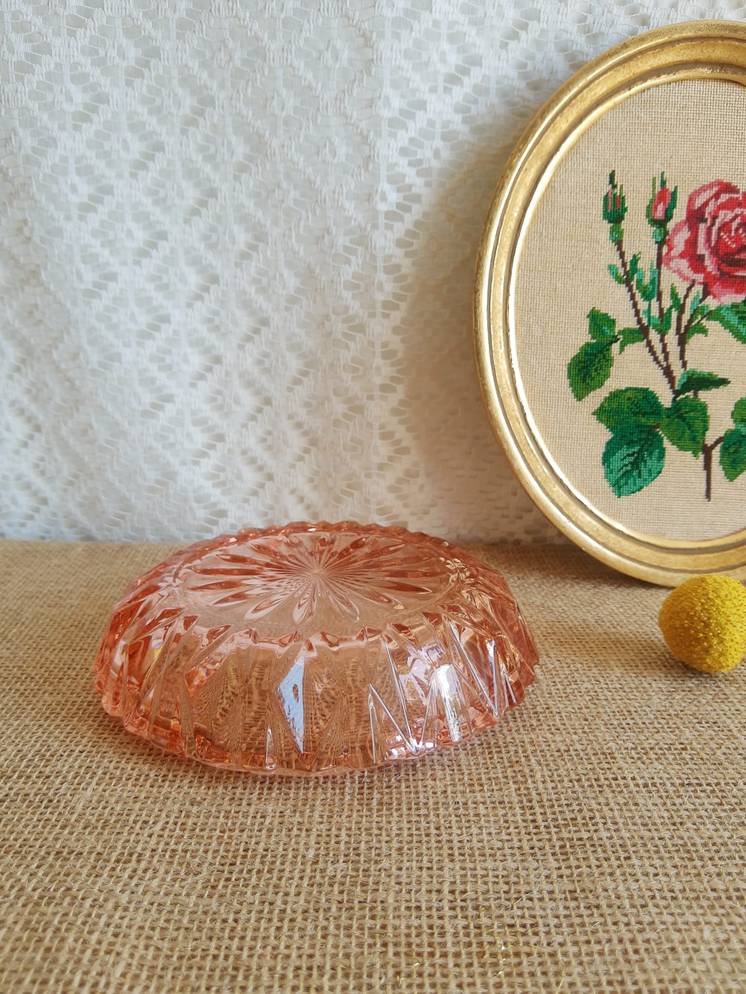 Rosaline pink chiseled glass ashtray