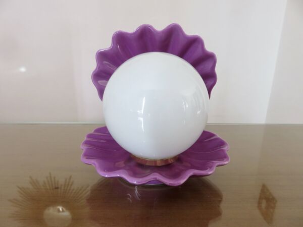 Lampe coquillage en céramique mauve 1970