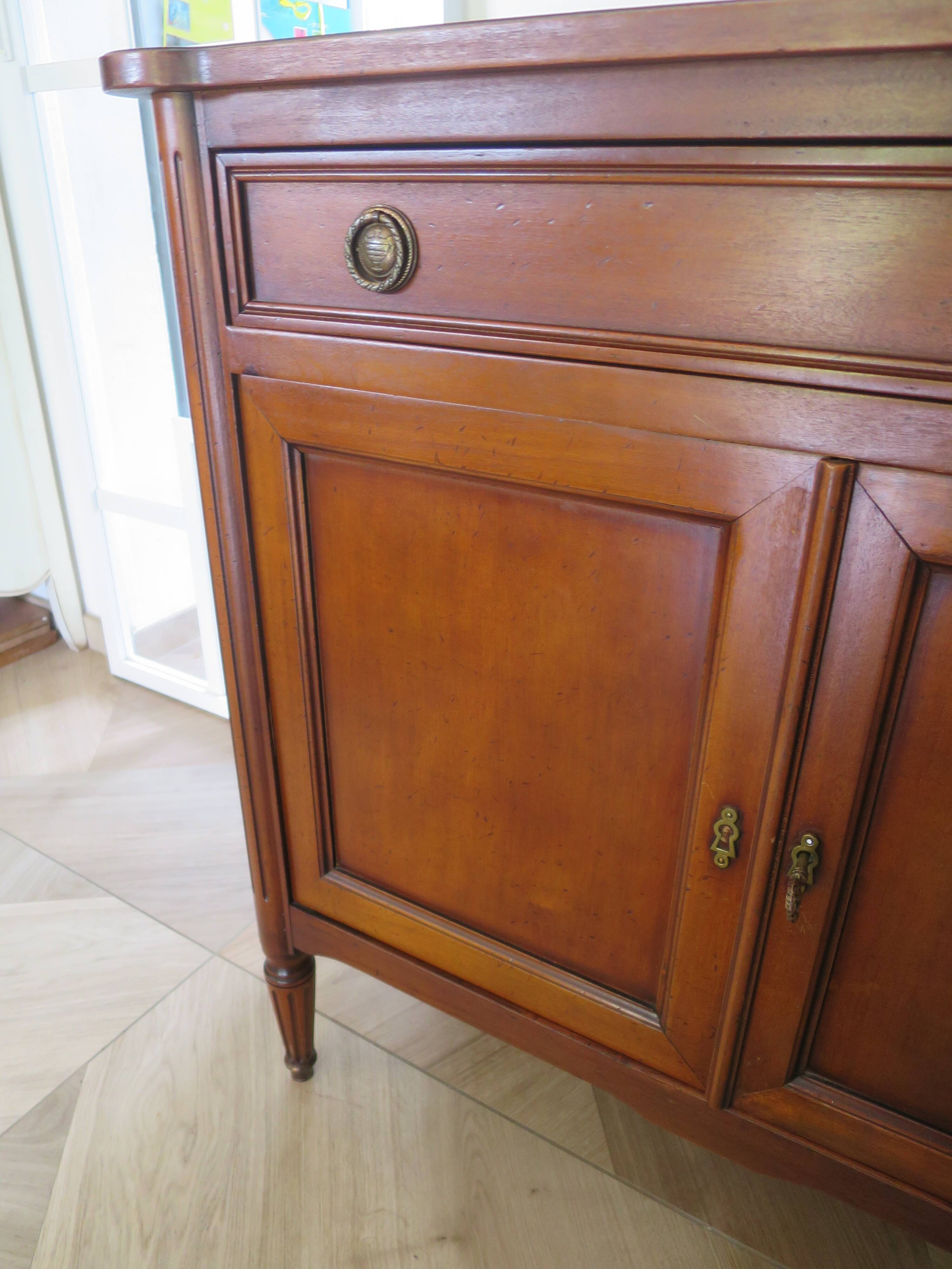 Louis XVI-style sideboard - 1 drawer - fluted legs - mahogany - solid wood