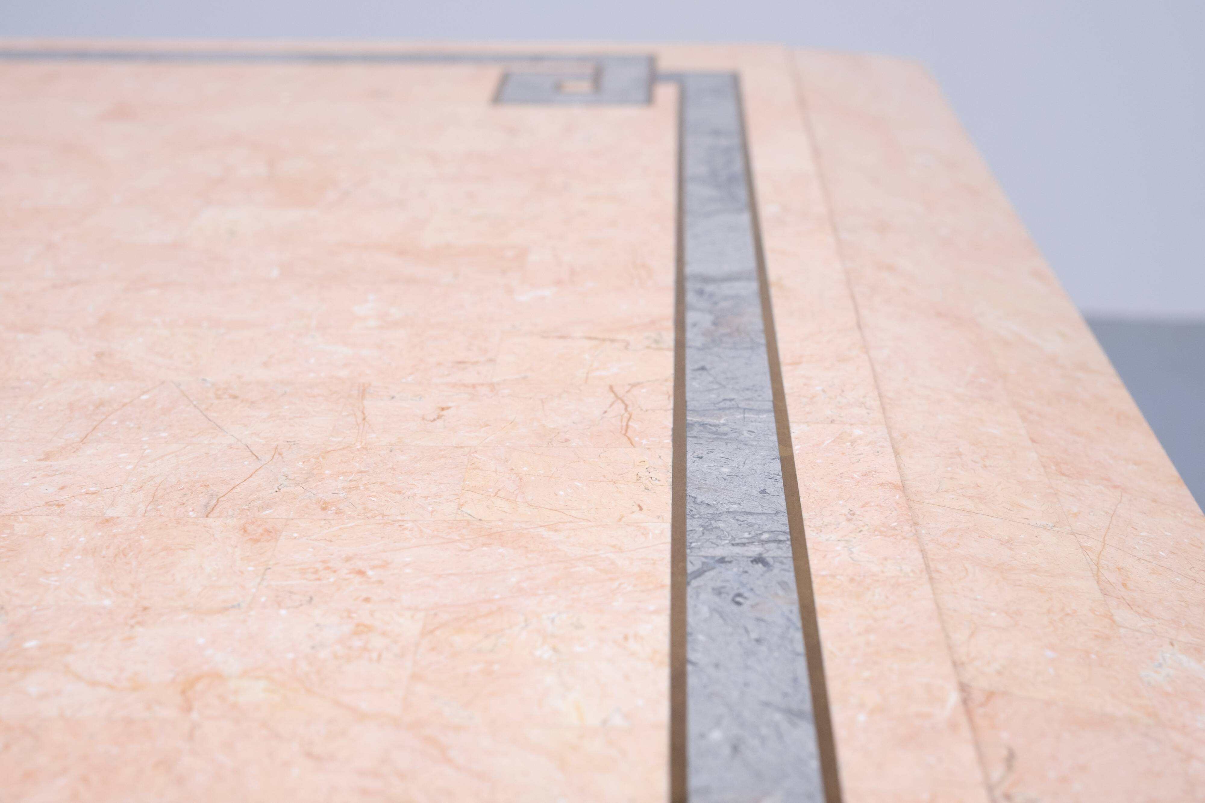 Robert Marcius Pink Tessellated Marble and Brass inlay Coffee table 1970s