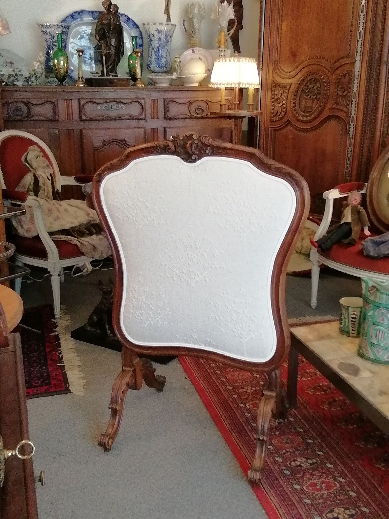 Rosewood fireplace screen and fabrics