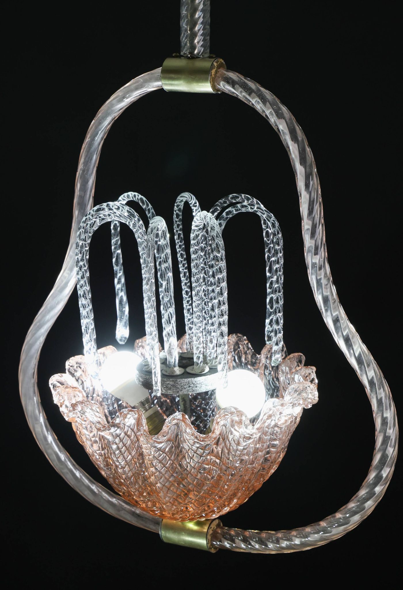 Charming Pink and Transparent Murano Glass Chandelier by Barovier e Toso, 1950s