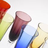 Set of 6 flutes Colorful glass champagne flutes.